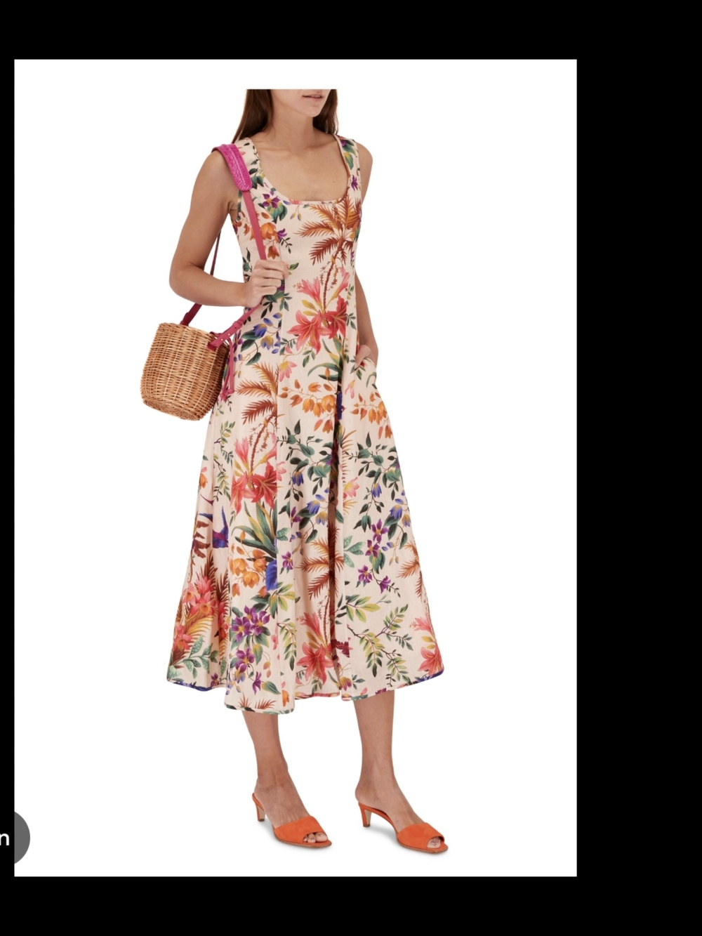 Zimmermann Tropical Floral Scoop-Neck Midi Dress in Cream and Orange